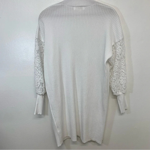 Coco Bleu Open White TiB Knit Cardigan Medium Crochet Puff Sleeve Knit Stretch - Picture 4 of 10